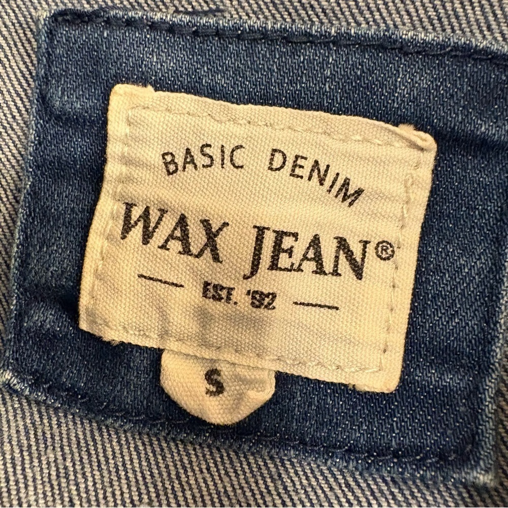 Wax Jean Blue Medium Wash Button Basic Denim Crop Jacket Stretch Women’s Size S - Picture 3 of 4